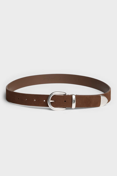 Metal Loop Suede Belt in Chocolate