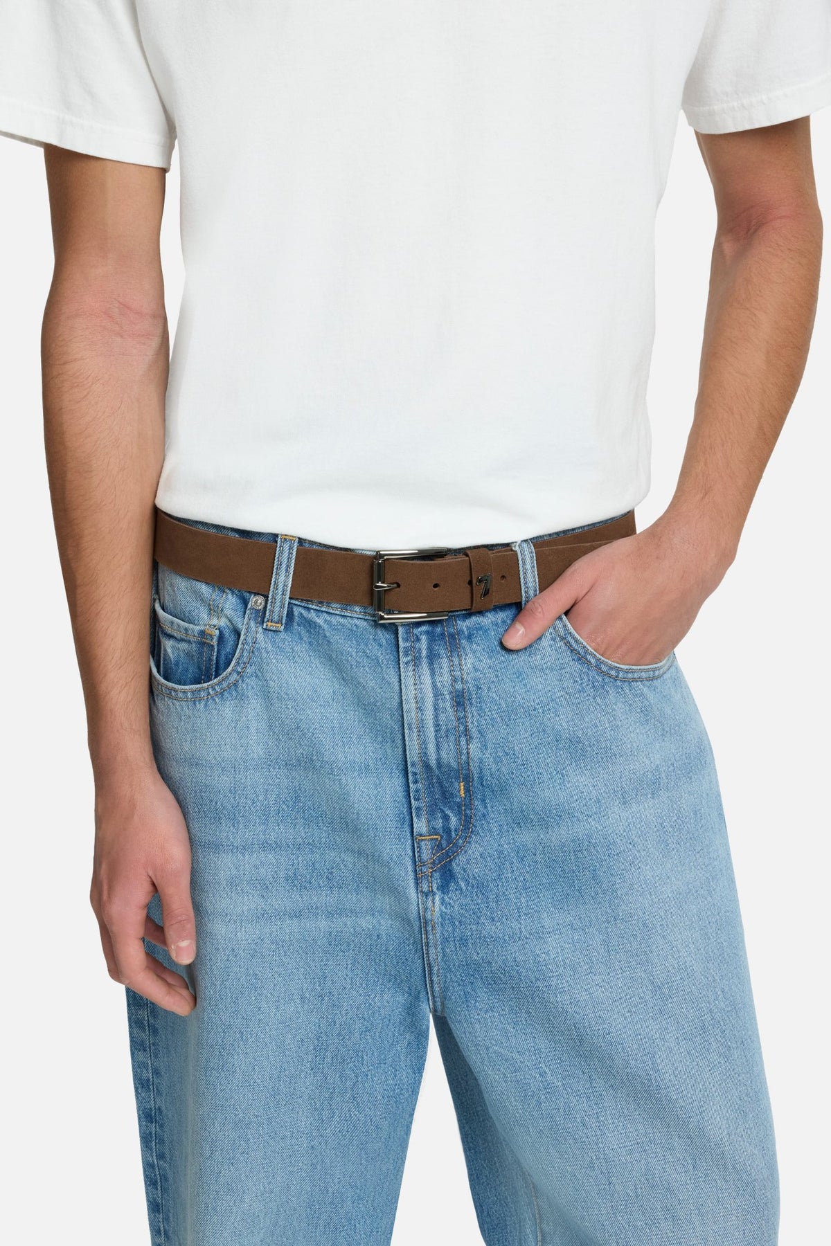 Classic Italian Suede Belt in Chocolate | 7 For All Mankind