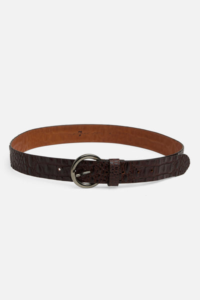 Croc Embossed Italian Leather Belt in Brown