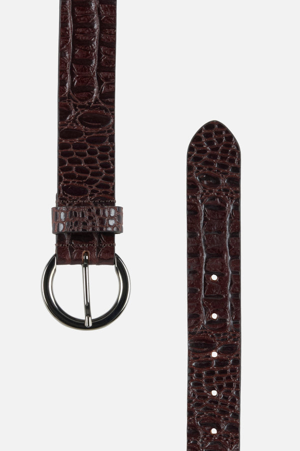 Croc Embossed Italian Leather Belt in Brown