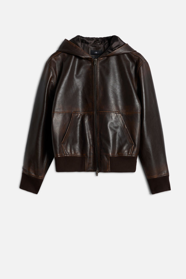 ZIP UP HOODIE in Leather