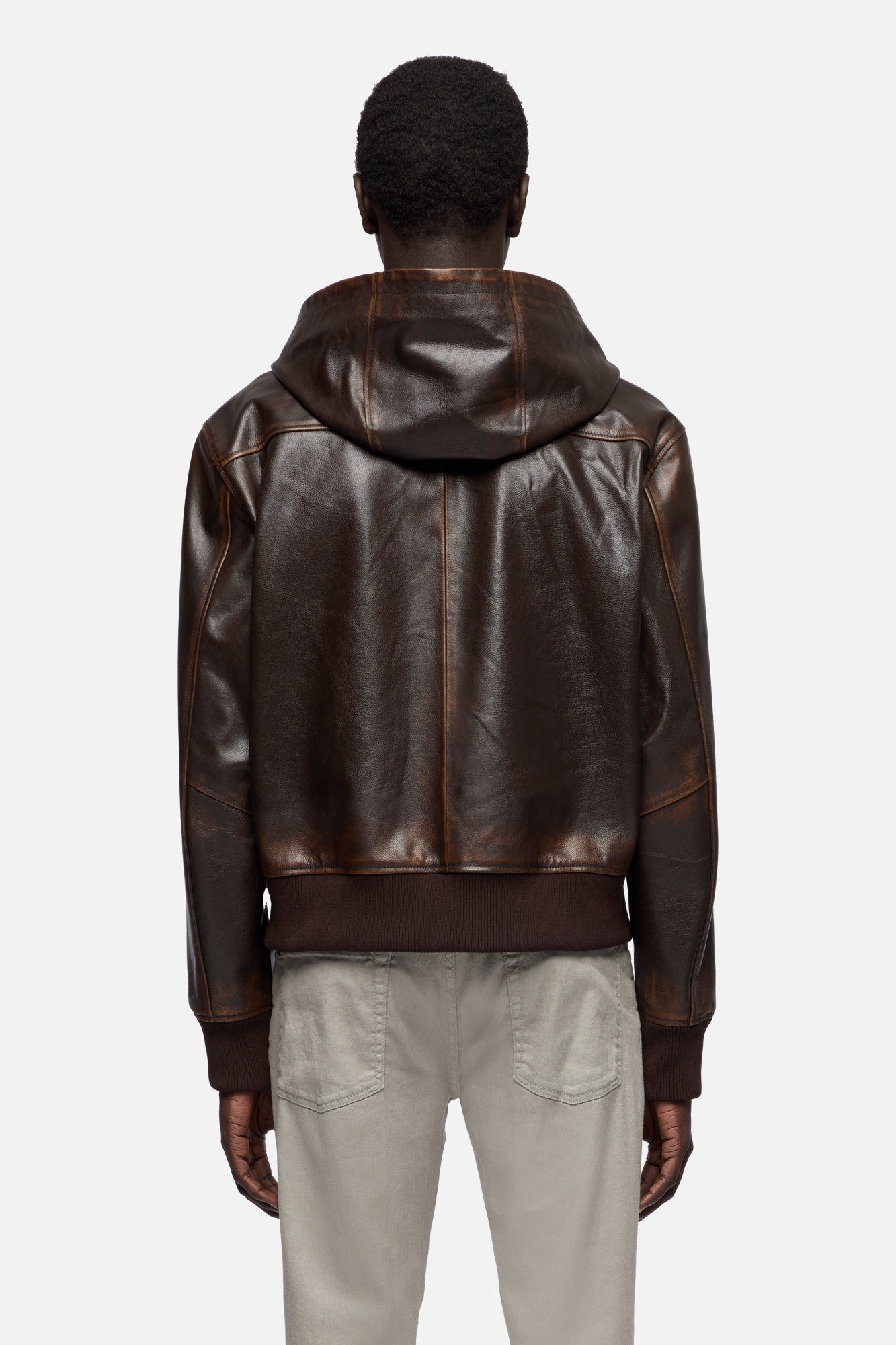 【極美品】LIDNM VINTAGE WASHED LEATHER ZIP M ZIP UP HOODIE in Leather Espresso | 7 For All Mankind