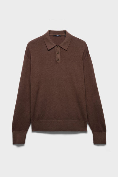 LONG SLEEVE POLO in Wool Espresso
