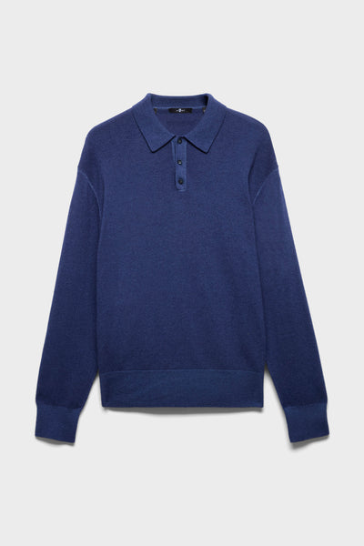 LONG SLEEVE POLO in Wool Lapis