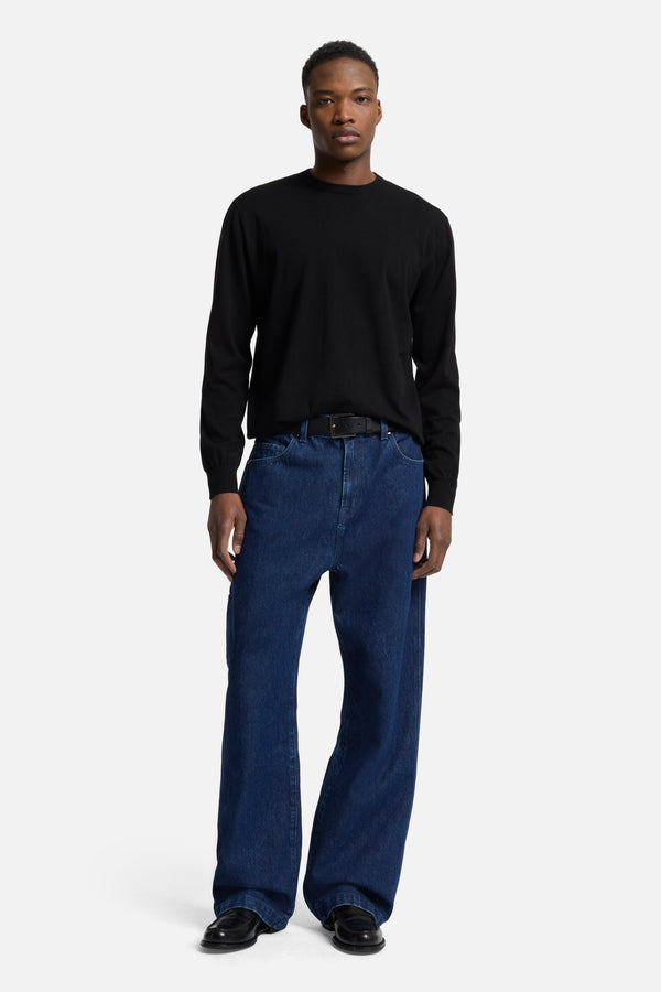 Utility Denim Wide Leg Pant in Carpenter Blue