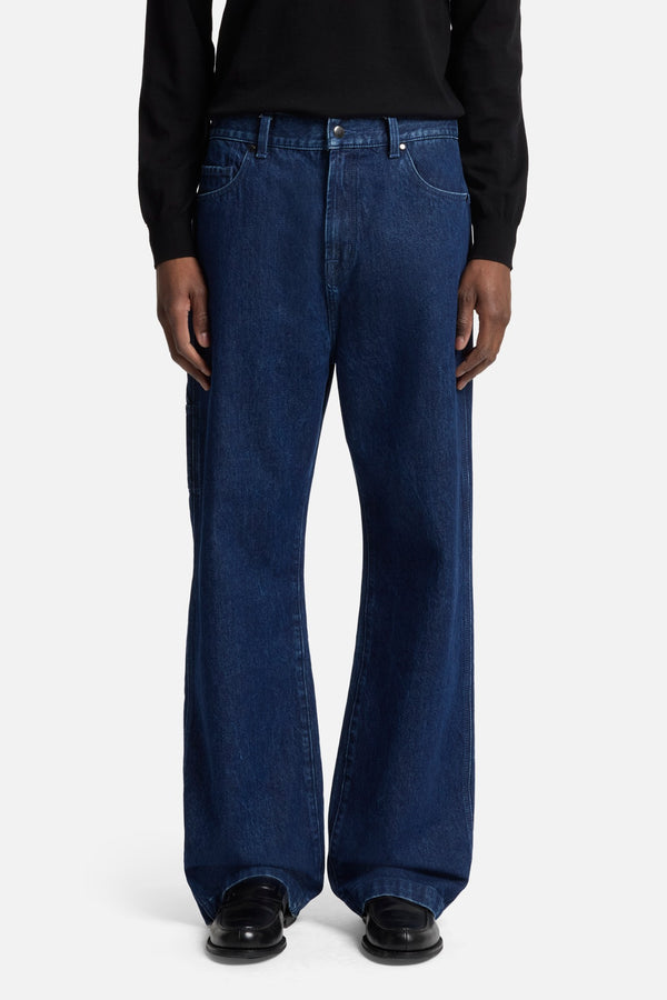 Utility Denim Wide Leg Pant in Carpenter Blue