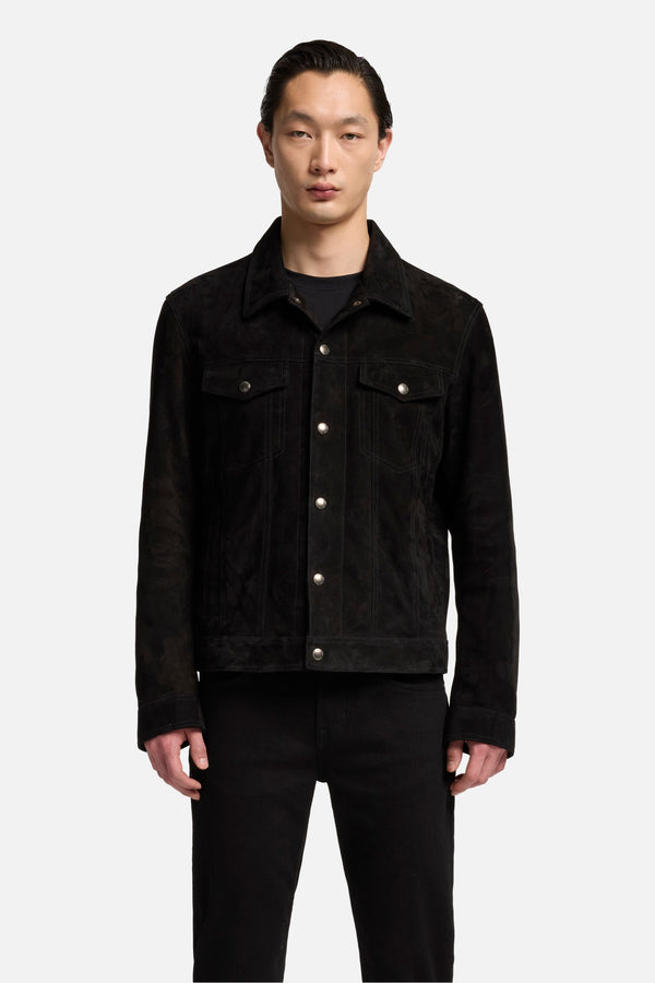 Suede Trucker Jacket In Black