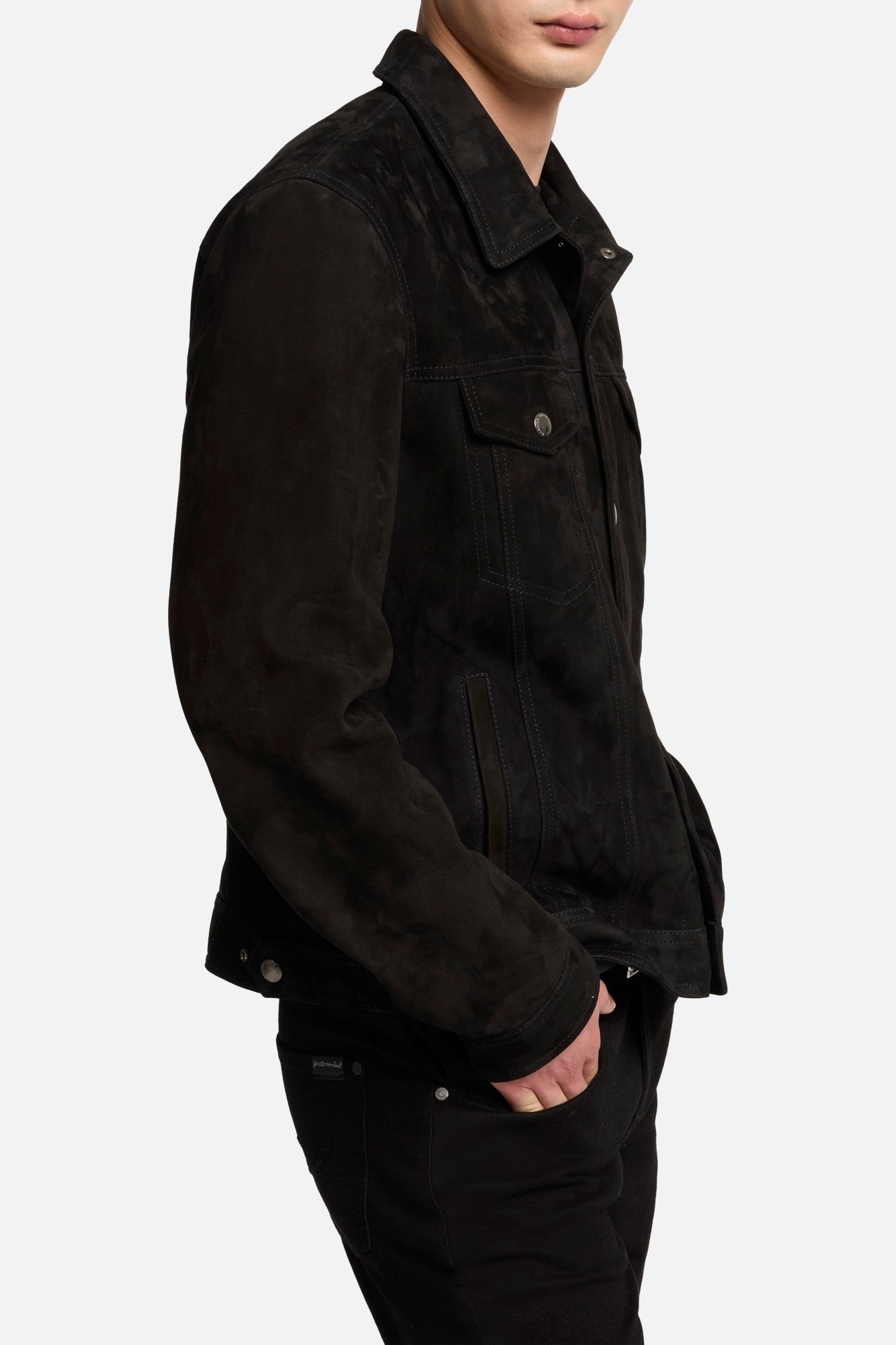 Suede Trucker Jacket In Black| 7 For All Mankind