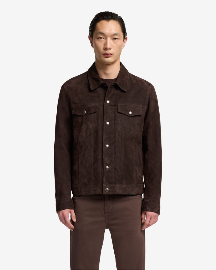 Suede Trucker Jacket In Coffee Bean
