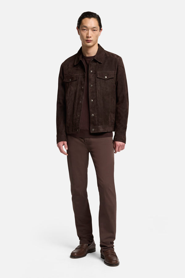 Suede Trucker Jacket In Coffee Bean