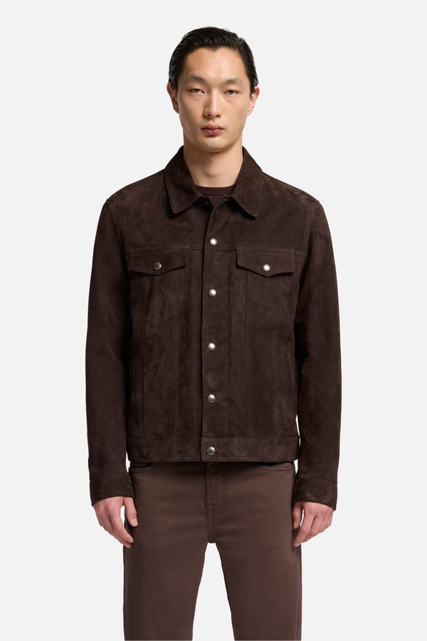 Suede Trucker Jacket In Coffee Bean