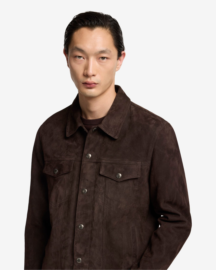 Suede Trucker Jacket In Coffee Bean