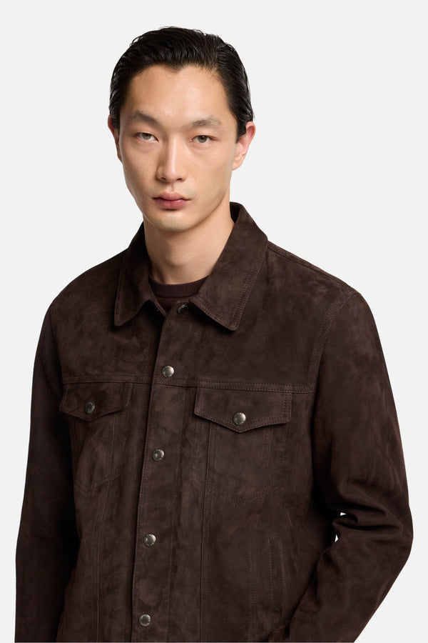 Suede Trucker Jacket In Coffee Bean