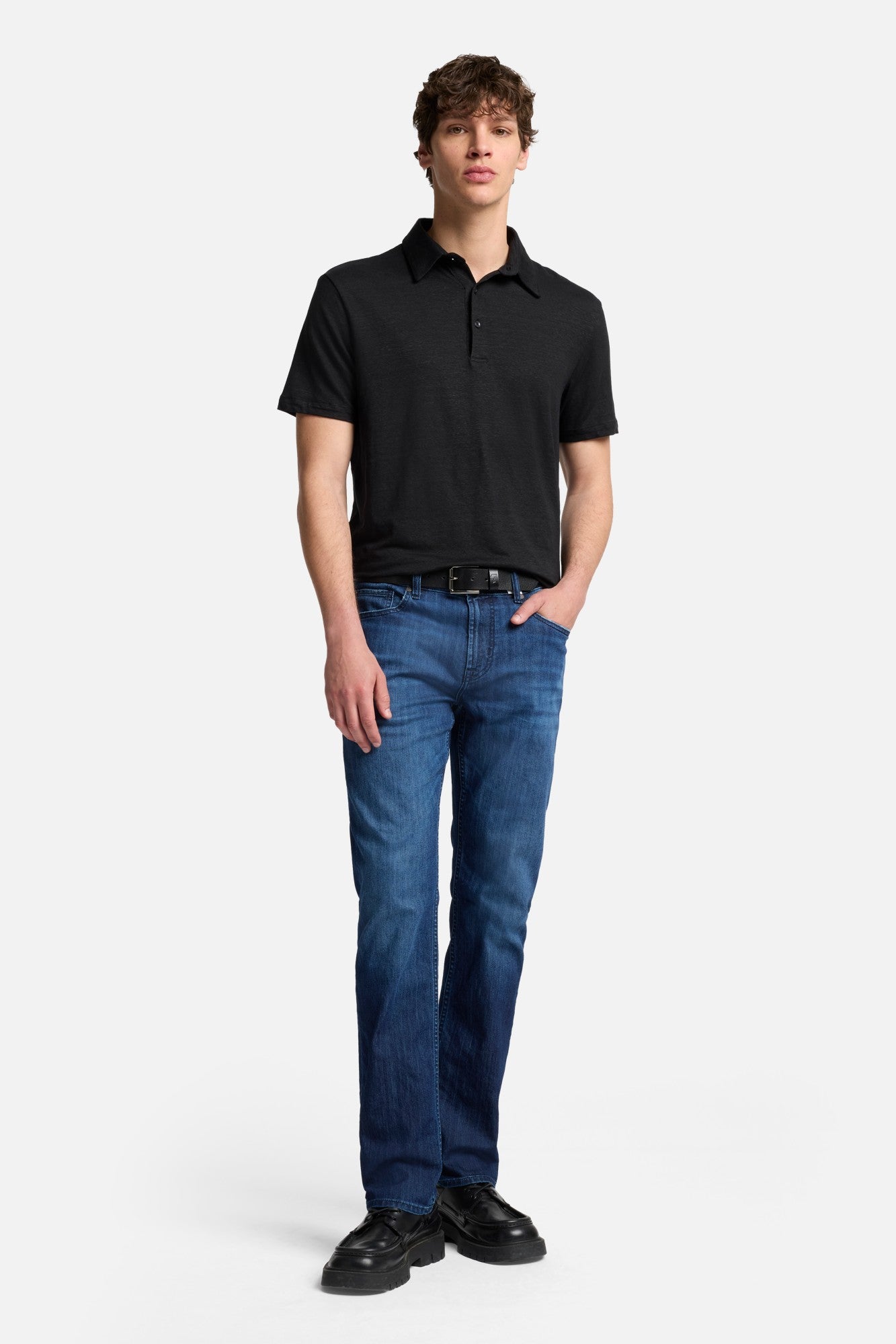 トップス SON OF THE CHEESE Linen Polo Black L Linen Polo in Linen Black | 7 For All Mankind