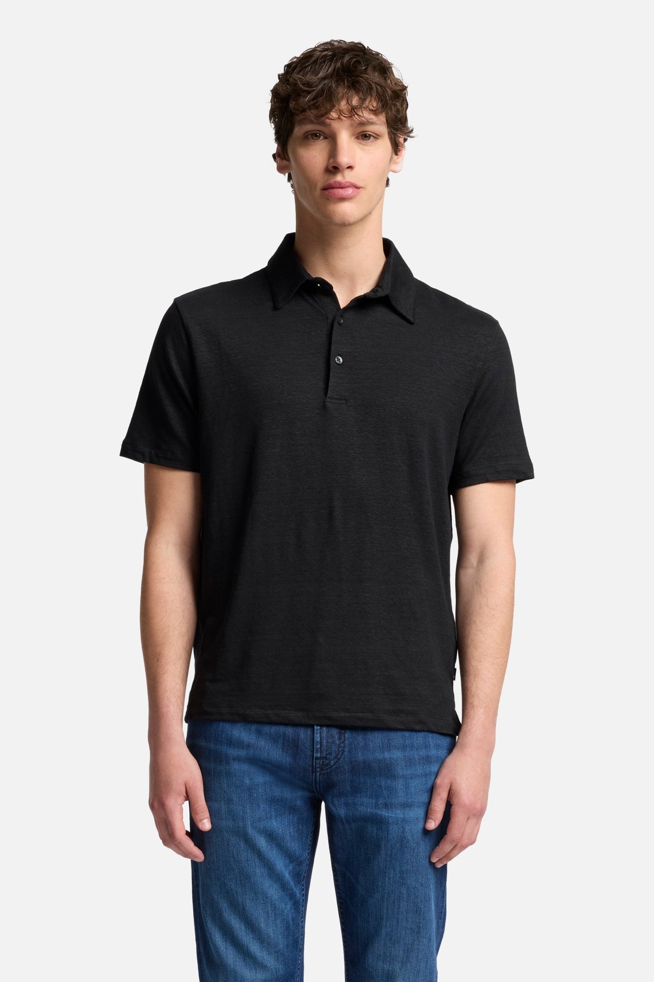 トップス SON OF THE CHEESE Linen Polo Black L Linen Polo in Linen Black | 7 For All Mankind