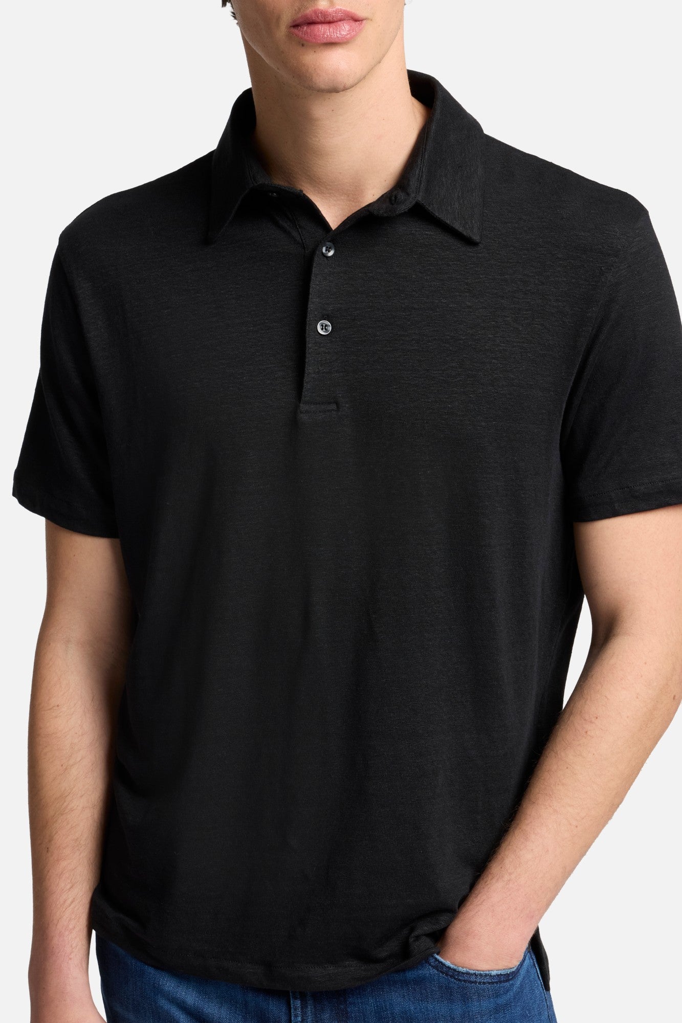 トップス SON OF THE CHEESE Linen Polo Black L Linen polo - Black Jet