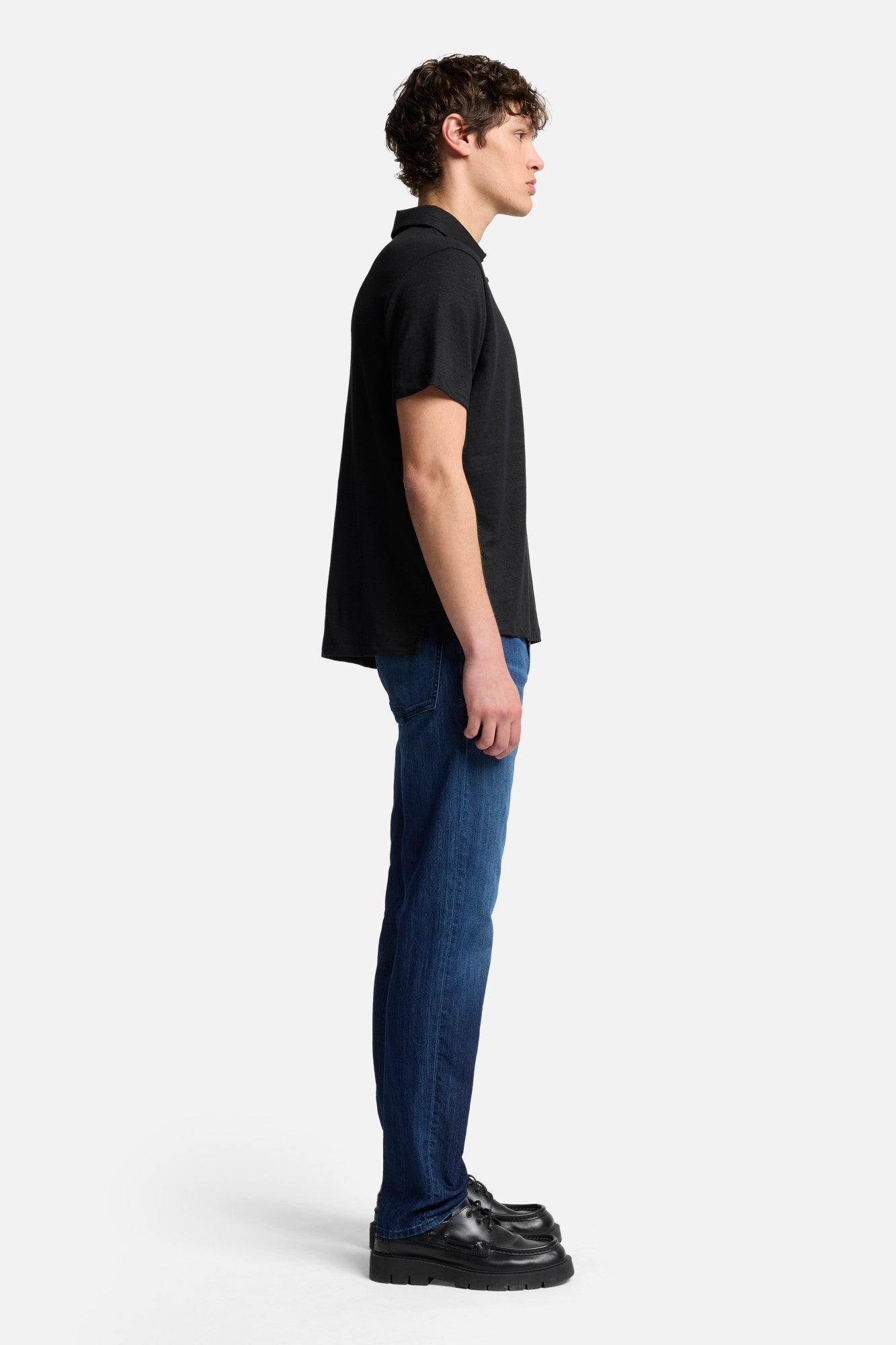 トップス SON OF THE CHEESE Linen Polo Black L Linen Polo in Linen Black | 7 For All Mankind
