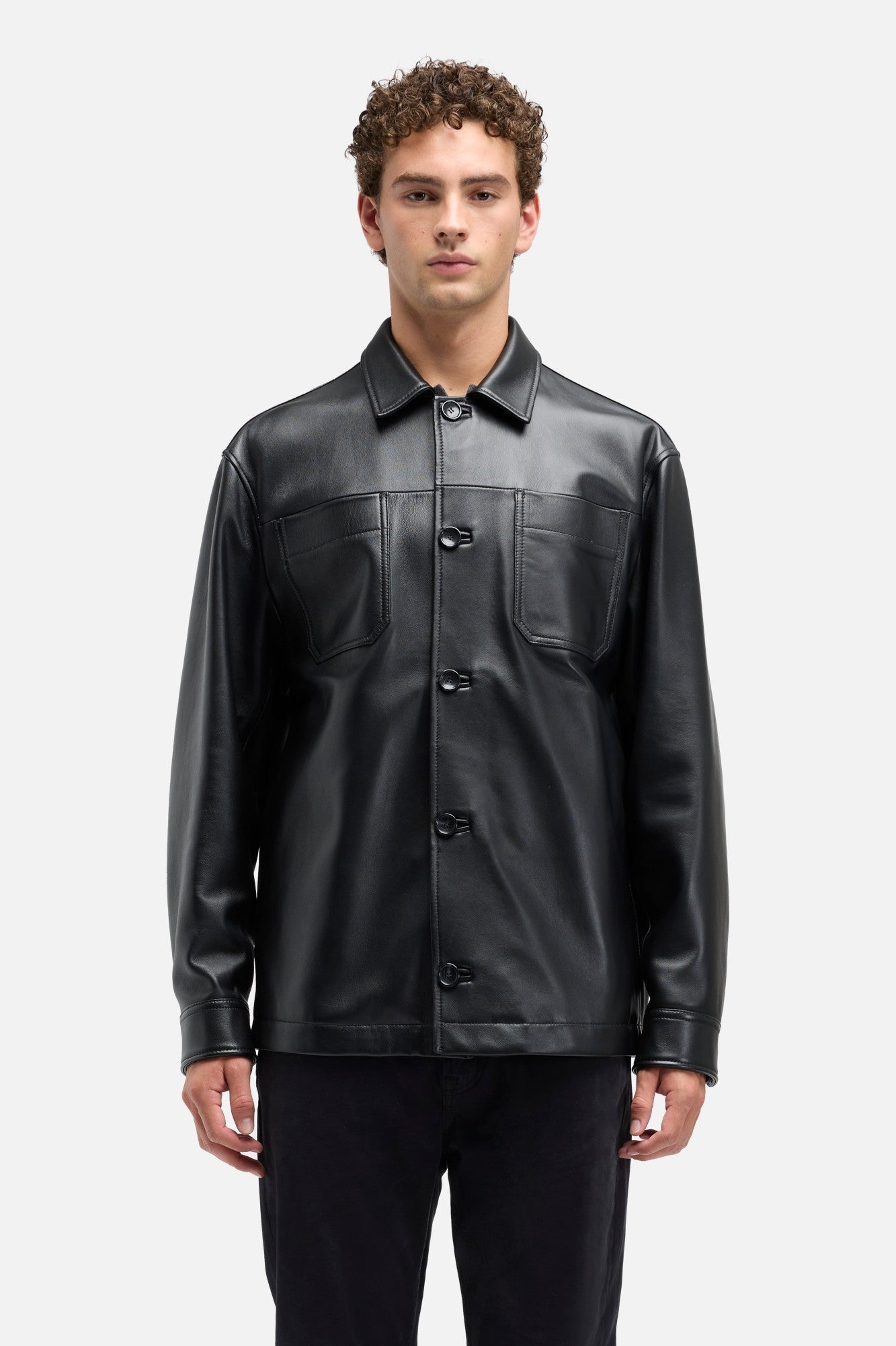 Leather Overshirt in Black | 7 For All Mankind