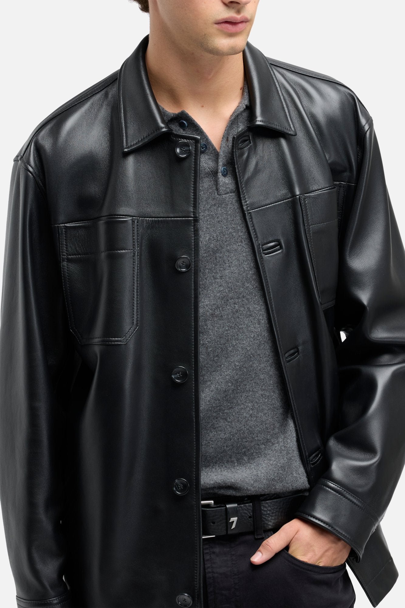 COS Leather Overshirt 黒 レザージャケット ボタン付き LEATHER OVERSHIRT - BROWN | COS US