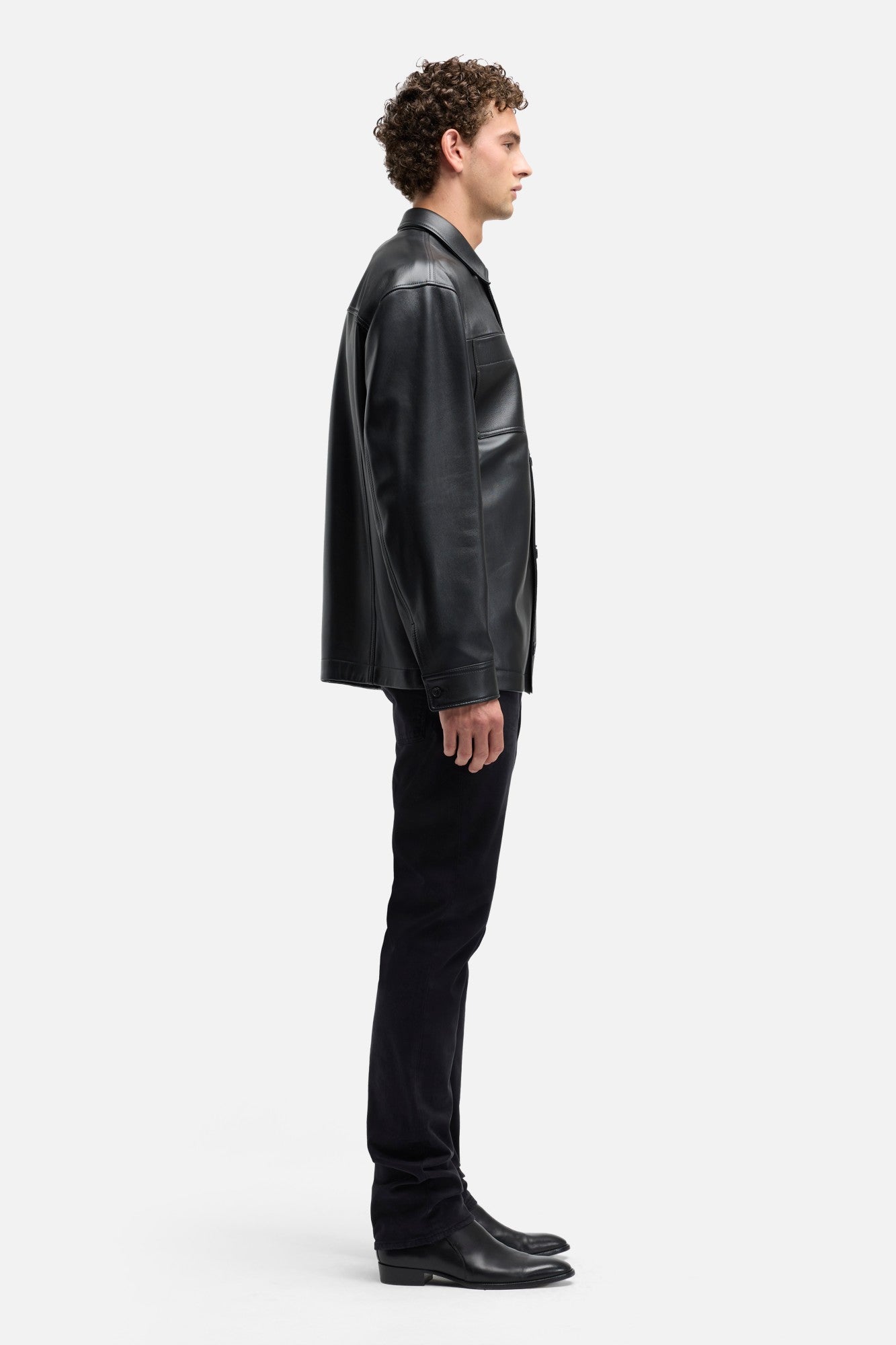 Leather Overshirt in Black | 7 For All Mankind