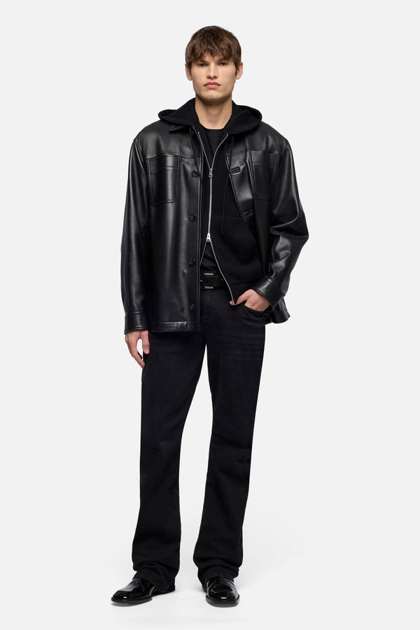 Cotton Wool Hooded Zip Sweater in Black