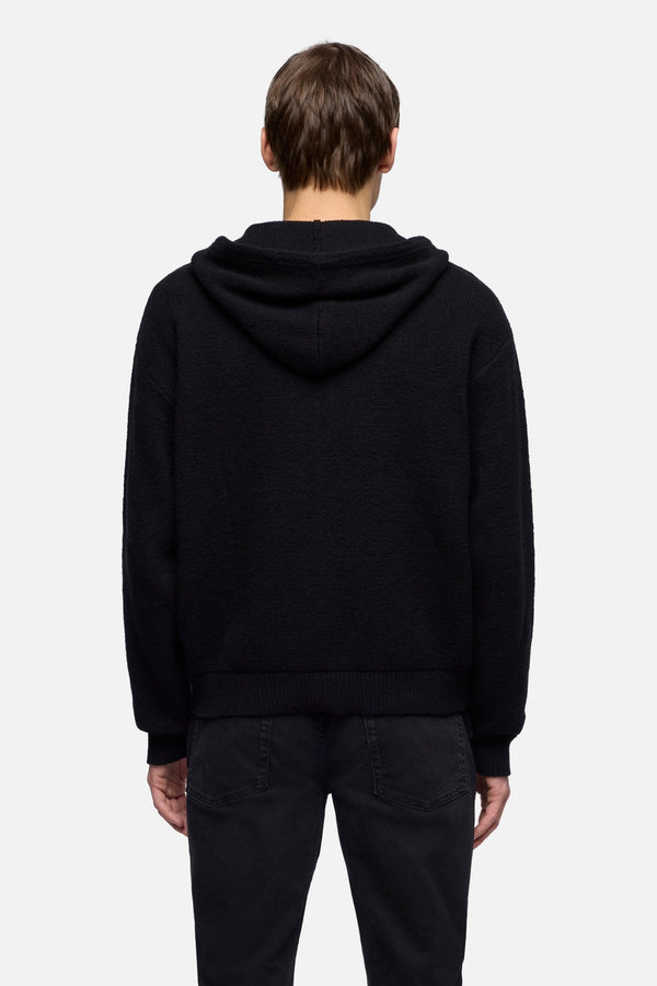 Cotton Wool Hooded Zip Sweater in Black