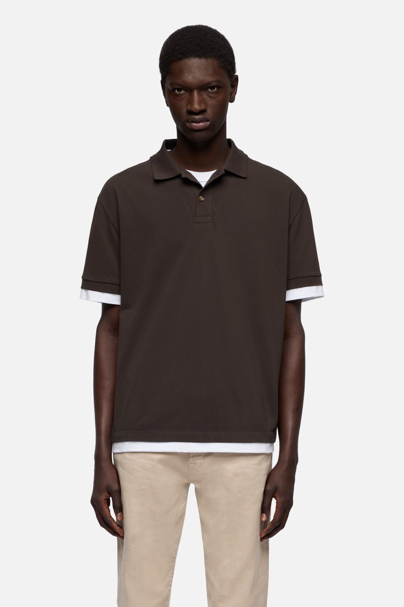 DOUBLE LAYER POLO in Espresso | 7 For All Mankind