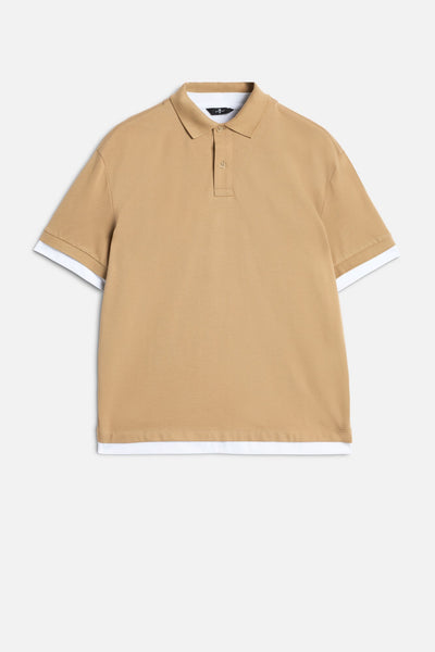 DOUBLE LAYER POLO in Tan