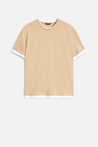 DOUBLE LAYER TEE in Tan