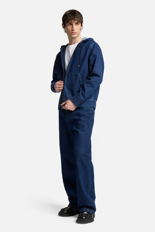 Utility Denim Hoodie in Carpenter Blue