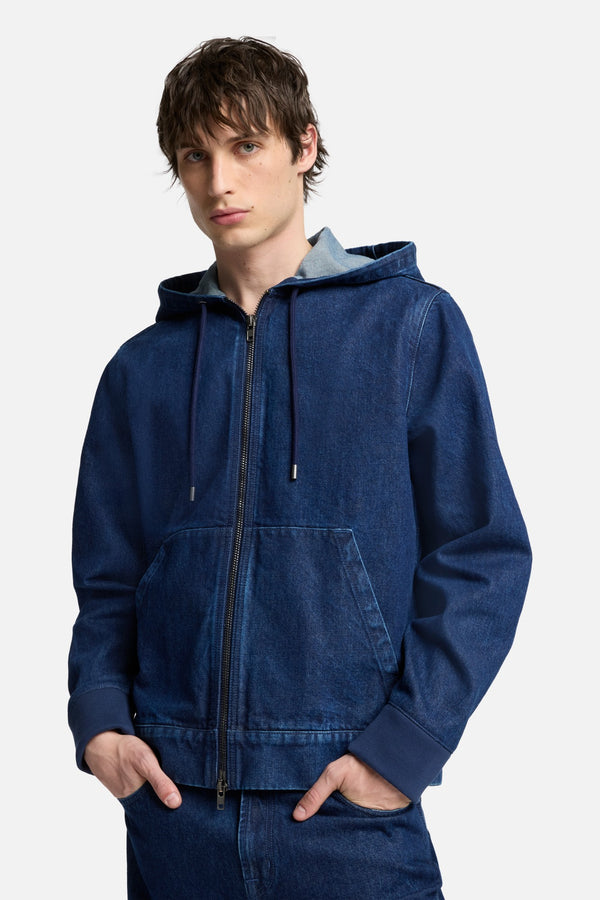 Utility Denim Hoodie in Carpenter Blue