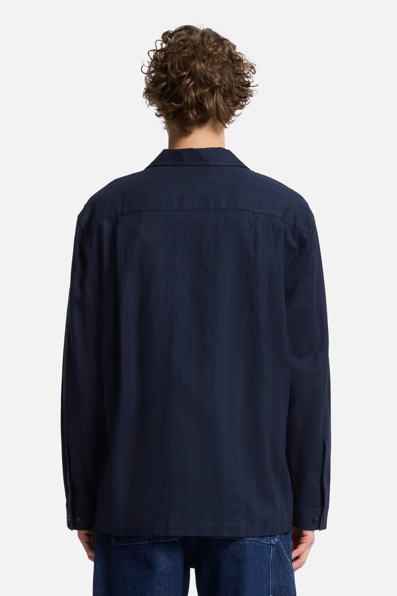 Linen Blend Long Sleeve Camp Shirt in Navy | 7 For All Mankind