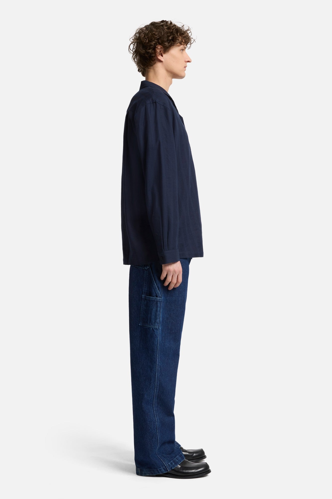 Linen Blend Long Sleeve Camp Shirt in Navy | 7 For All Mankind