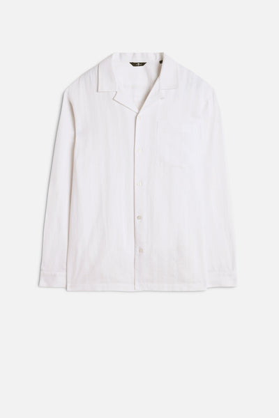 Linen Blend Long Sleeve Camp Shirt in White