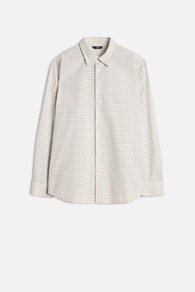 Long Sleeve Poplin Shirt in Beige Check