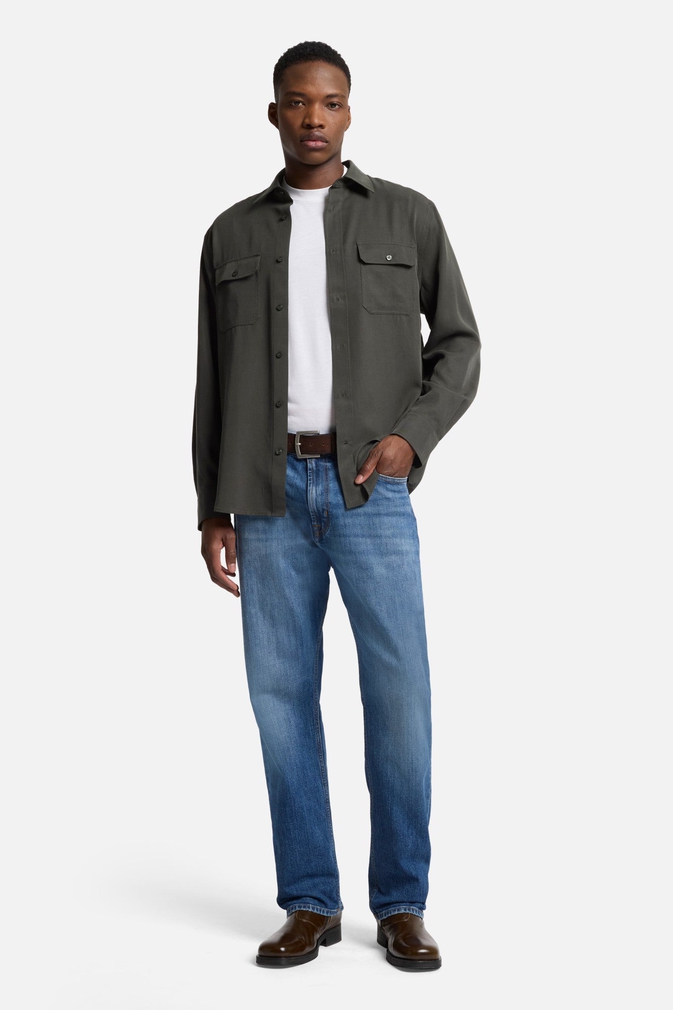 Fluid Military Shirt in Forest Green | 7 For All Mankind