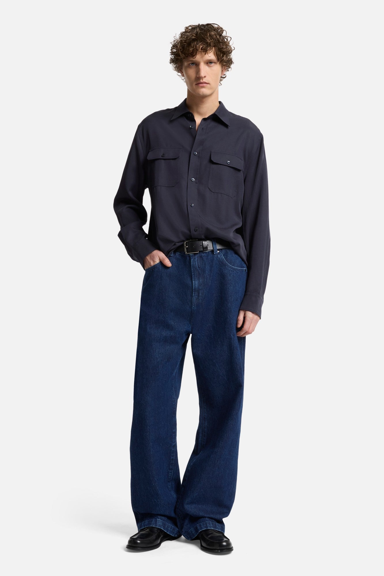 Fluid Military Shirt in Navy | 7 For All Mankind