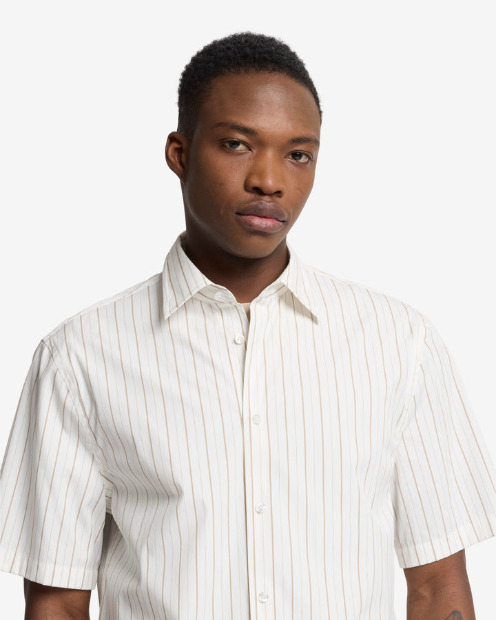 Short Sleeve Poplin Shirt in Beige Stripe | 7 For All Mankind