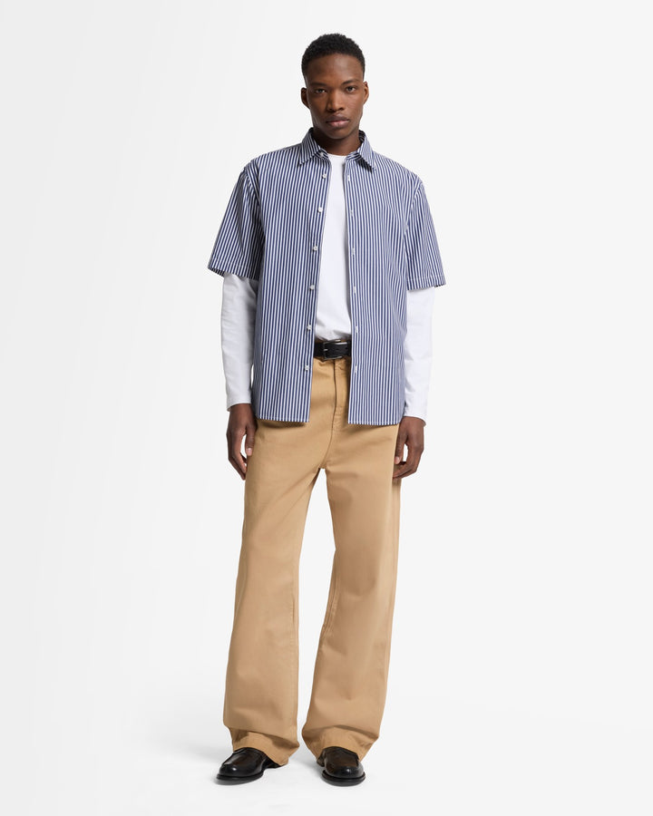 Short Sleeve Poplin Shirt in Navy Stripe | 7 For All Mankind