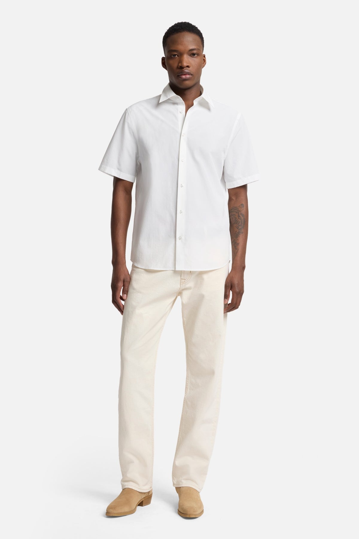 7 For All Mankind Short Sleeve Poplin Shirt in White