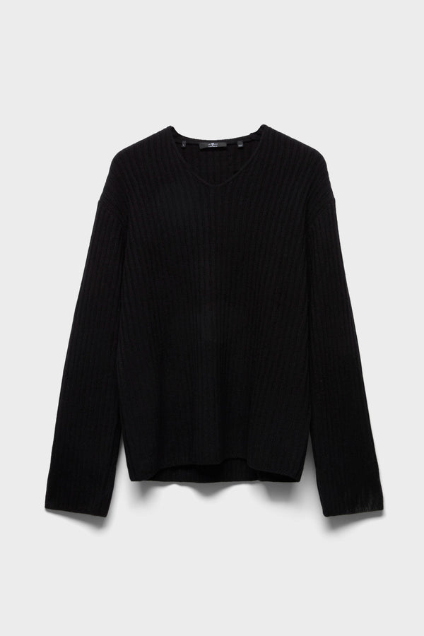 LARGE RIB V-NECK SWEATER in Cashmere