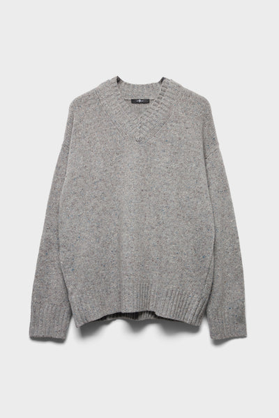 DOUBLE V-NECK SWEATER in Wool Blend Fleck