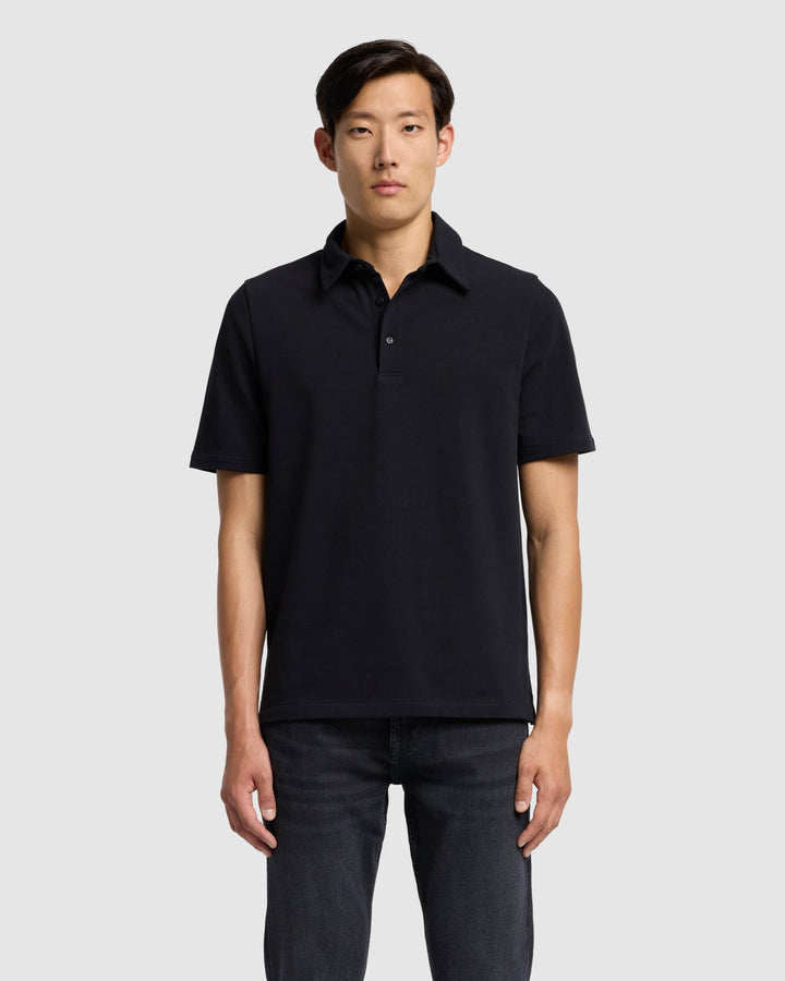 Pique Knit Polo in Black | 7 For All Mankind