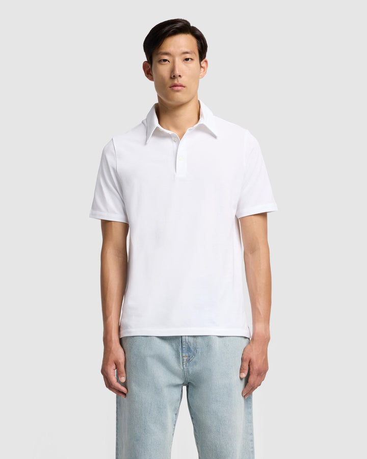 Pique Knit Polo in White 7 For All Mankind