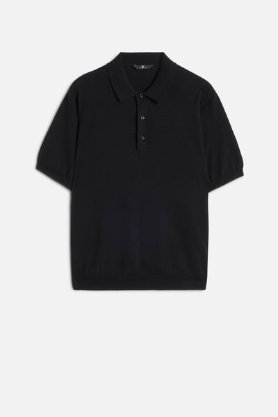Short Sleeve Polo Sweater in Black