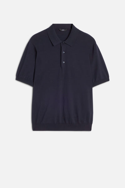 Short Sleeve Polo Sweater in Navy