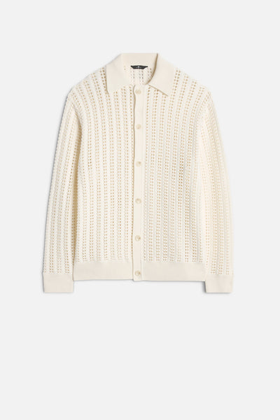 Crochet Knit Polo in White