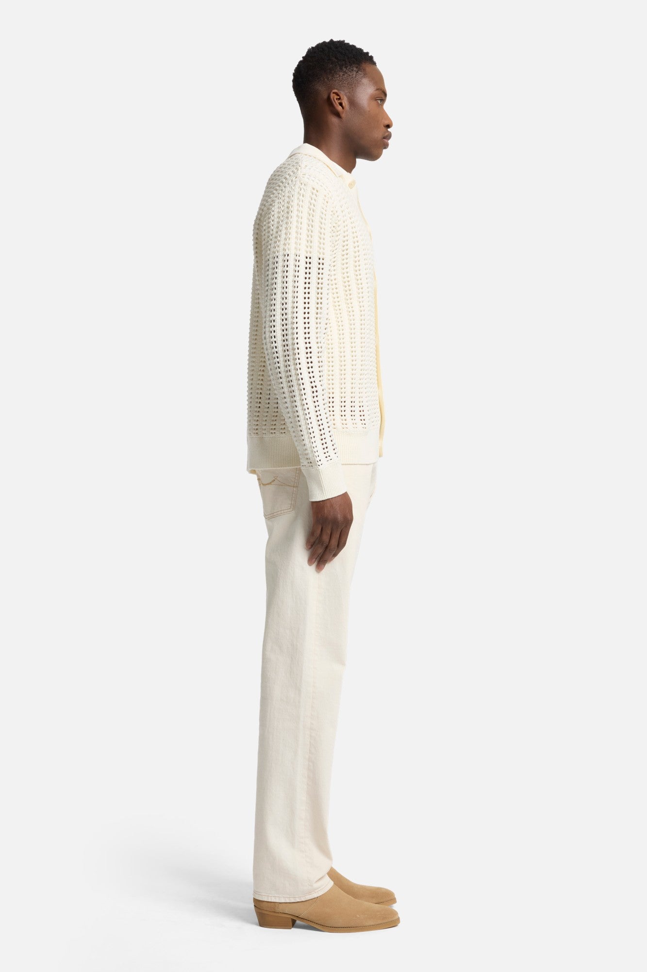 Crochet Knit Polo in White | 7 For All Mankind