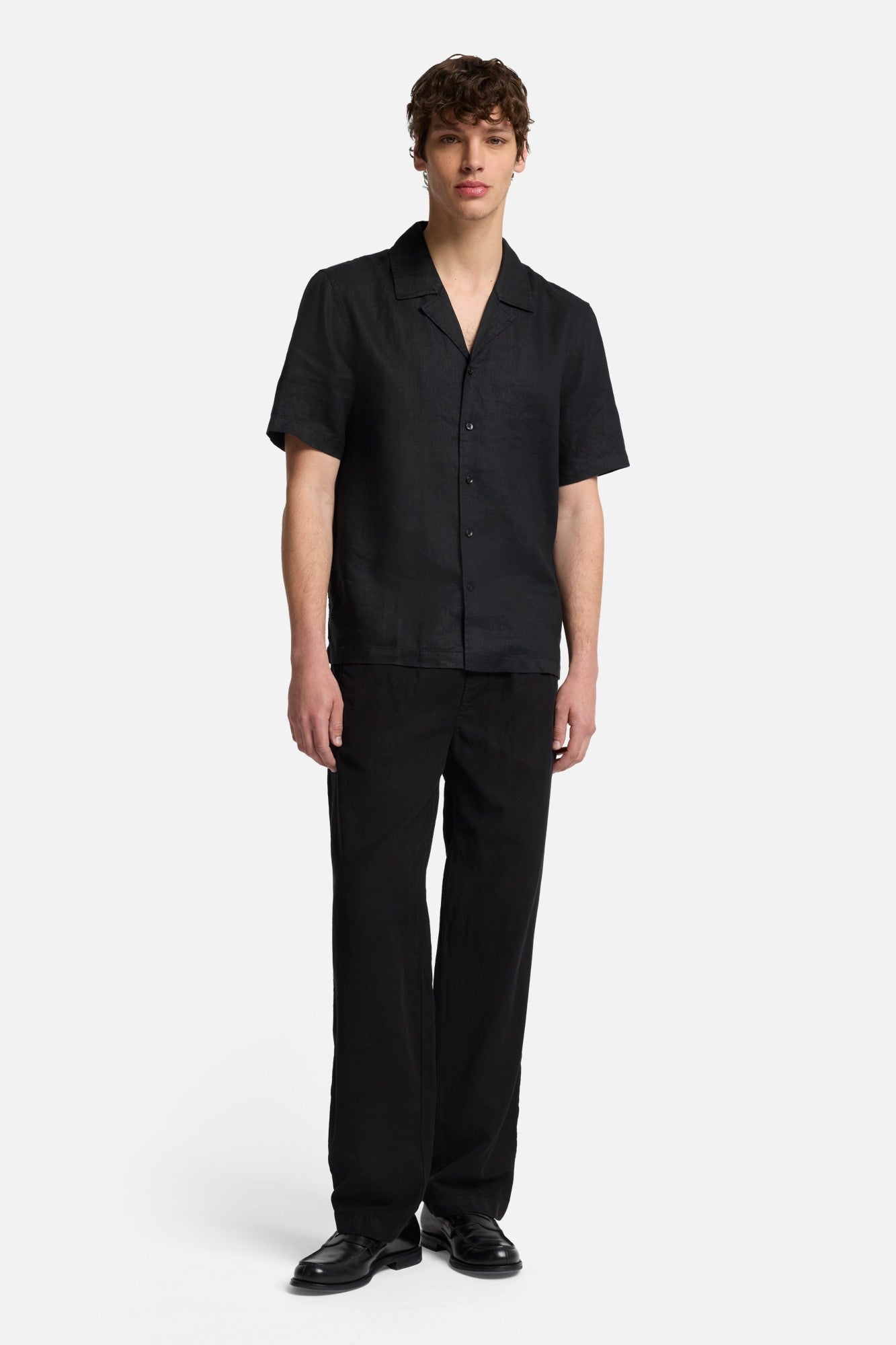 Linen Camp Shirt in Black | 7 For All Mankind