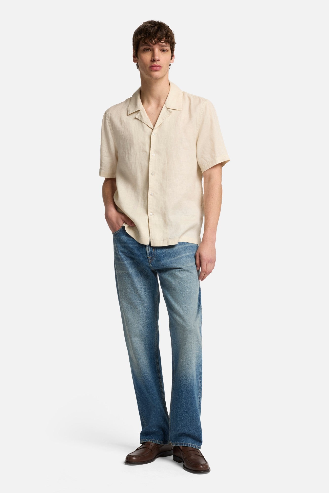 Linen Camp Shirt in Bone | 7 For All Mankind
